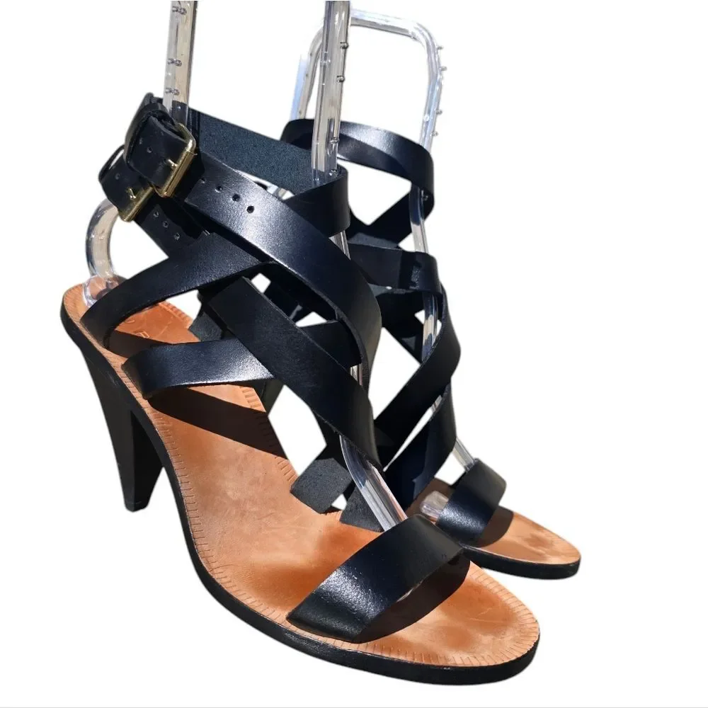 IRO Strappy Heeled‎ Black Leather Sandals Women's size 40 EU / US 8.5